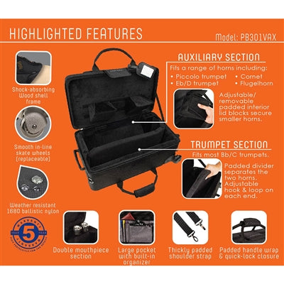 ProTec PB301VAX Mike Vax Trumpet / Aux Combo Pro Pack Case Black