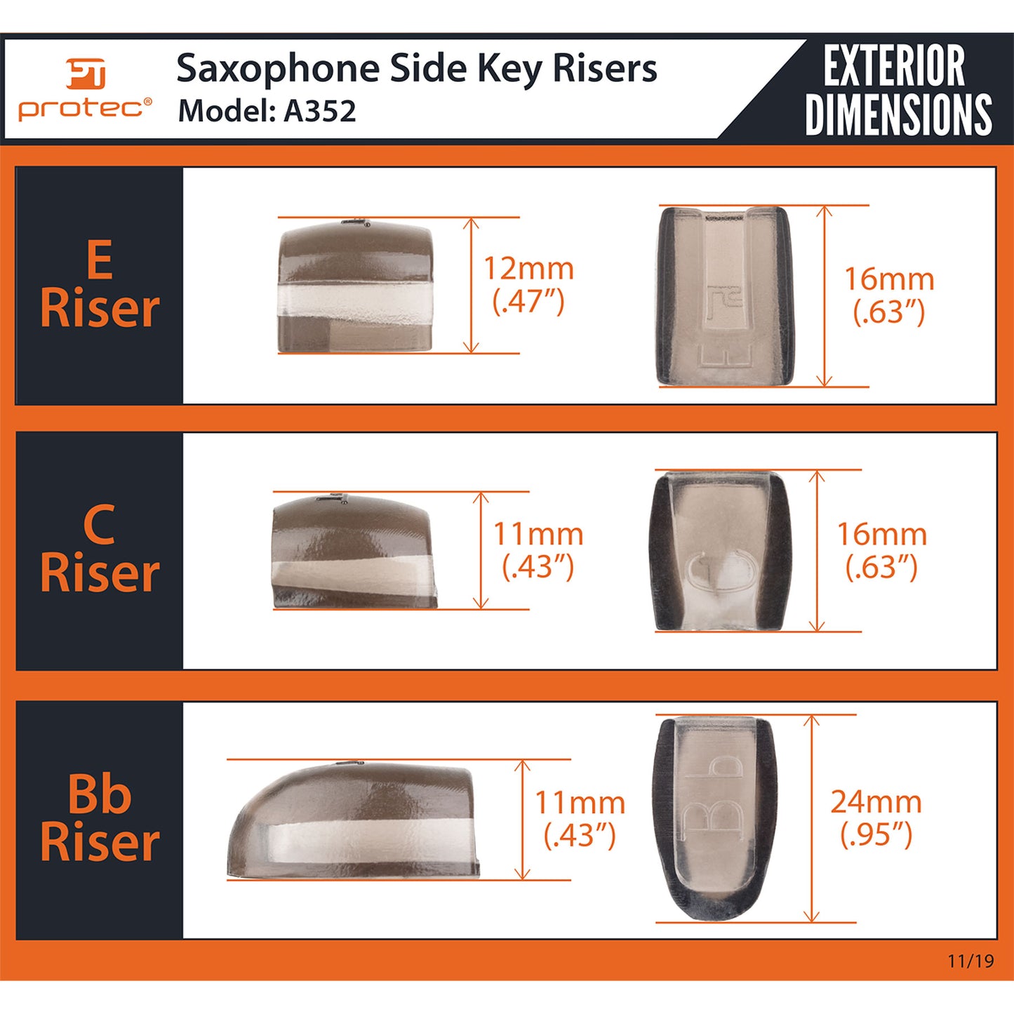 Protec A352 Rehausseurs de clés latérales pour saxophone