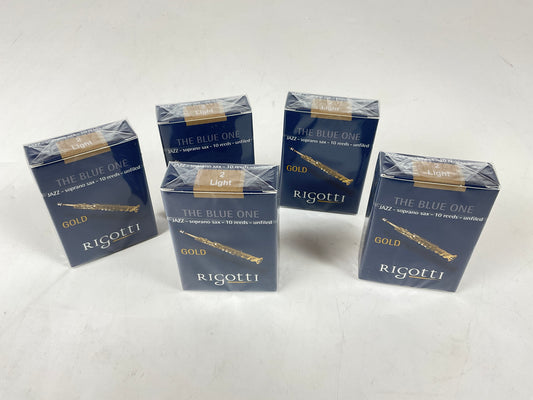 Soprano Saxophone Reed Lot: 5 Boxes Rigotti Gold Blue 2 Light [78694]