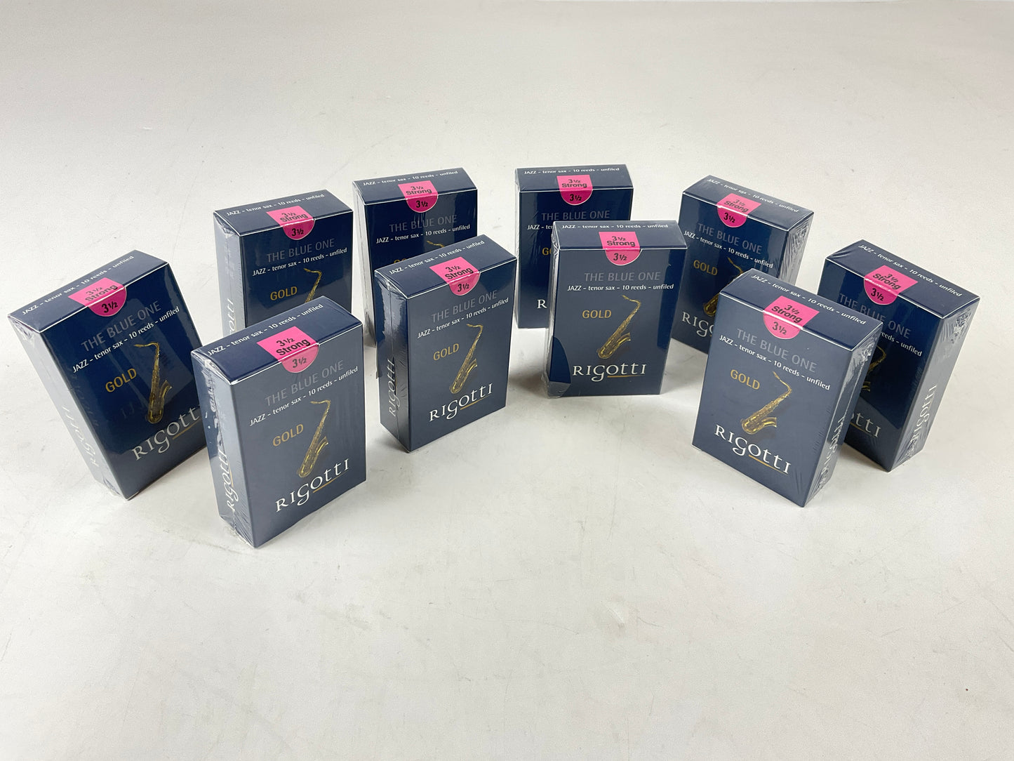 Tenor Saxophone Reed Lot: 10 Boxes Rigotti Gold Blue 3.5 Strong [64420]