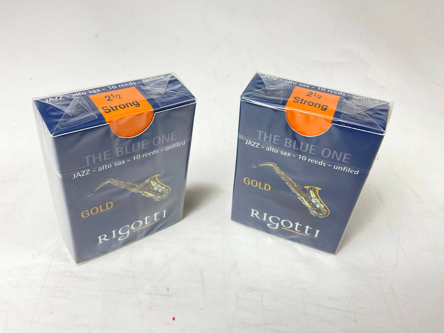 Alto Saxophone Reed Lot: 2 Boxes Rigotti Gold Blue 2.5 Strong [11673]