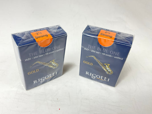 Alto Saxophone Reed Lot: 2 Boxes Rigotti Gold Blue 2.5 Strong [11673]