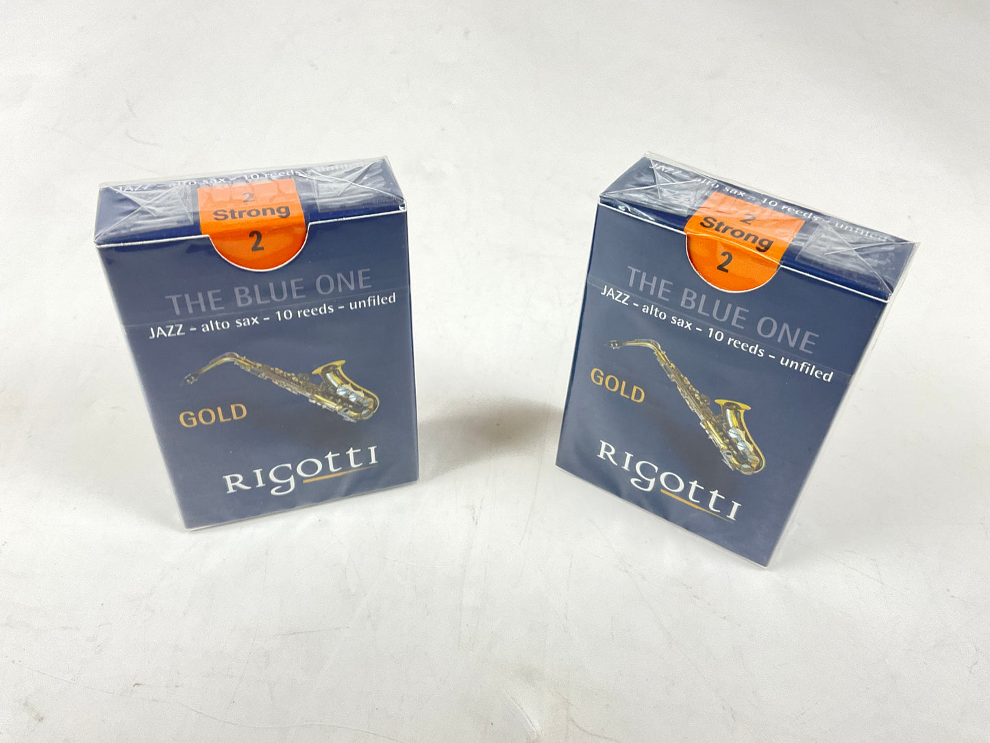 Alto Saxophone Reed Lot: 2 Boxes Rigotti Gold Blue 2 Strong [28641]