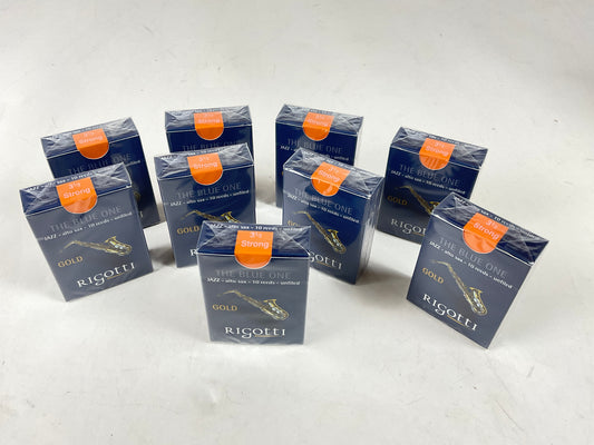 Alto Saxophone Reed Lot: 9 Boxes Rigotti Gold Blue 3.5 Strong [97437]