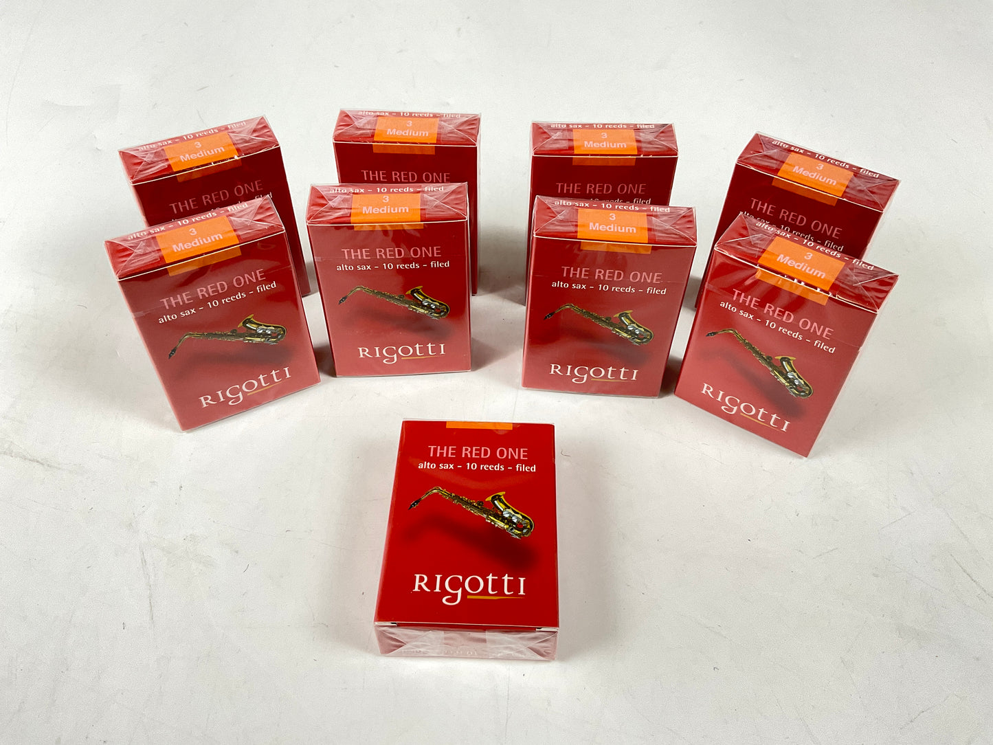 Alto Saxophone Reed Lot: 9 Boxes Rigotti Gold Red 3 Medium [70589]