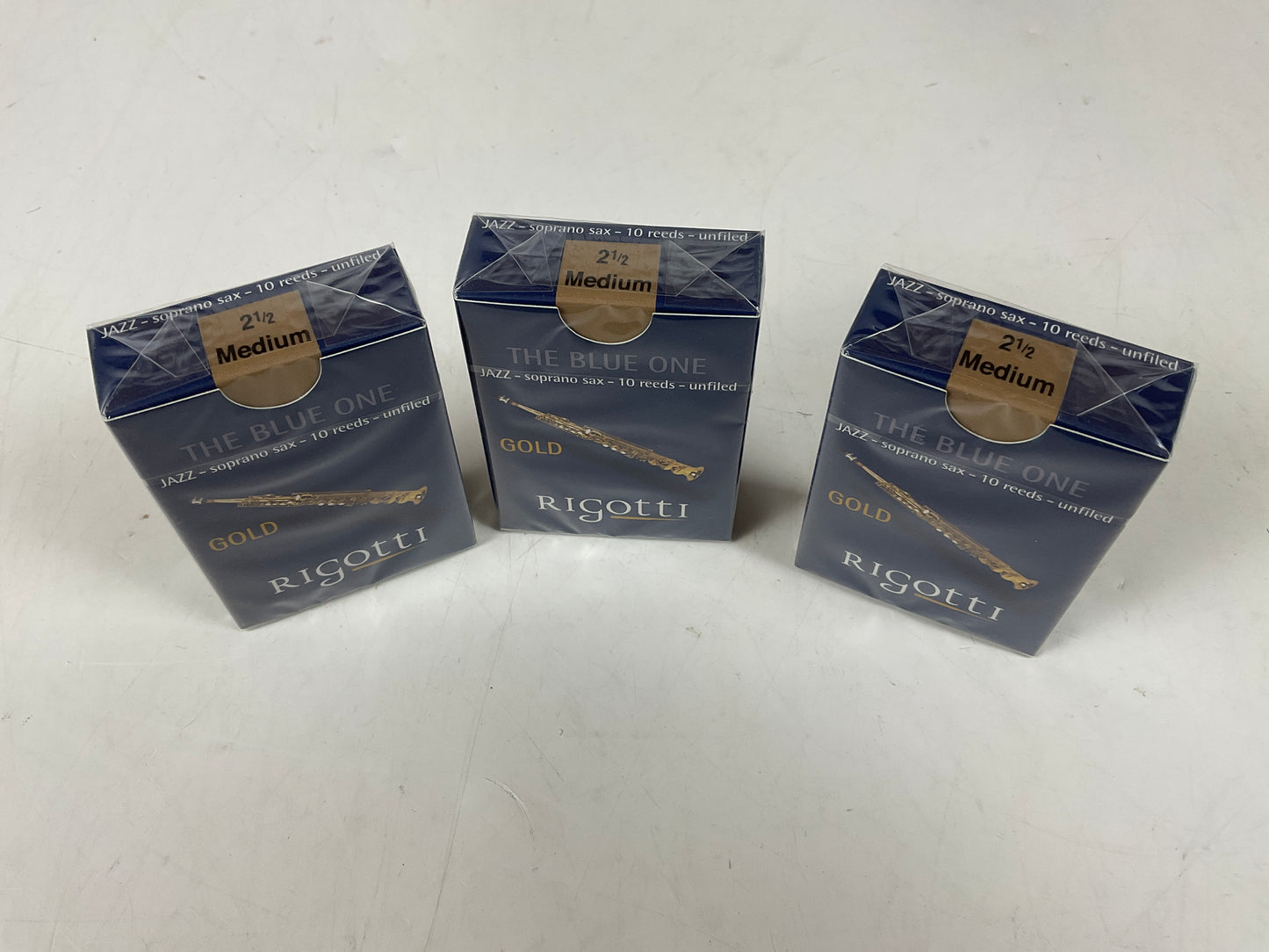Soprano Saxophone Reed Lot: 3 Boxes Rigotti Gold Blue 2.5 Medium [88667]