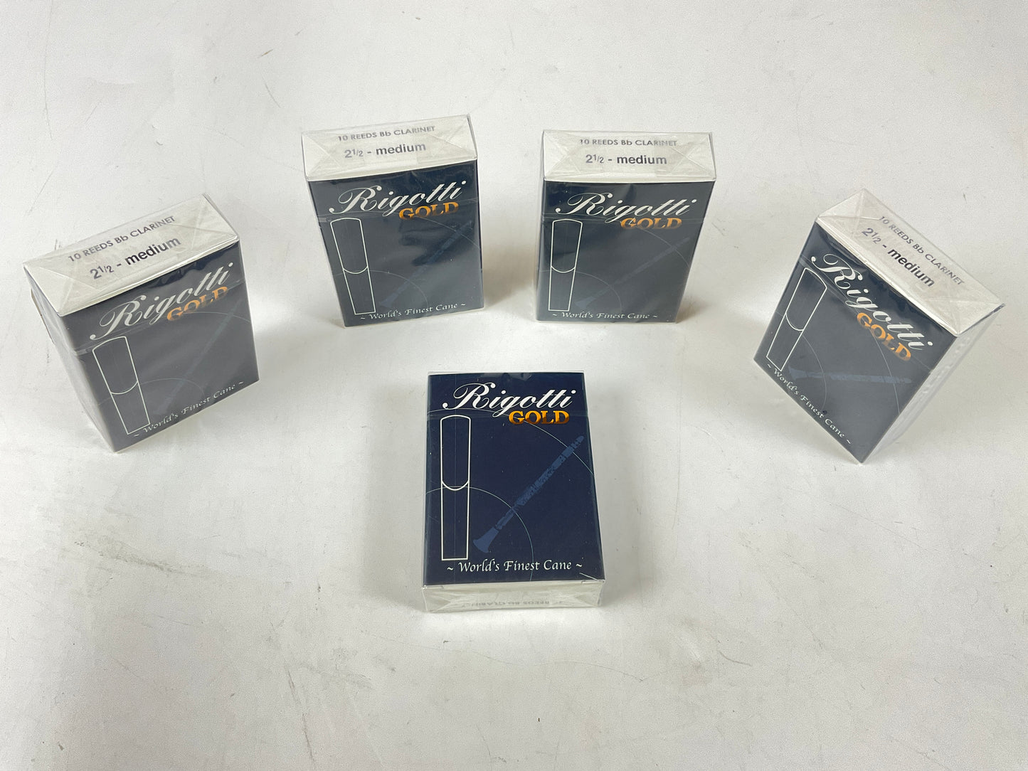 Clarinet Reed Lot: 5 Boxes Rigotti Gold Blue 2.5 Medium [83456]