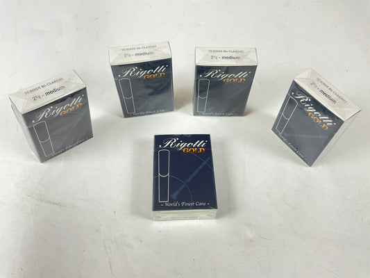 Clarinet Reed Lot: 5 Boxes Rigotti Gold Blue 2.5 Medium [83456]