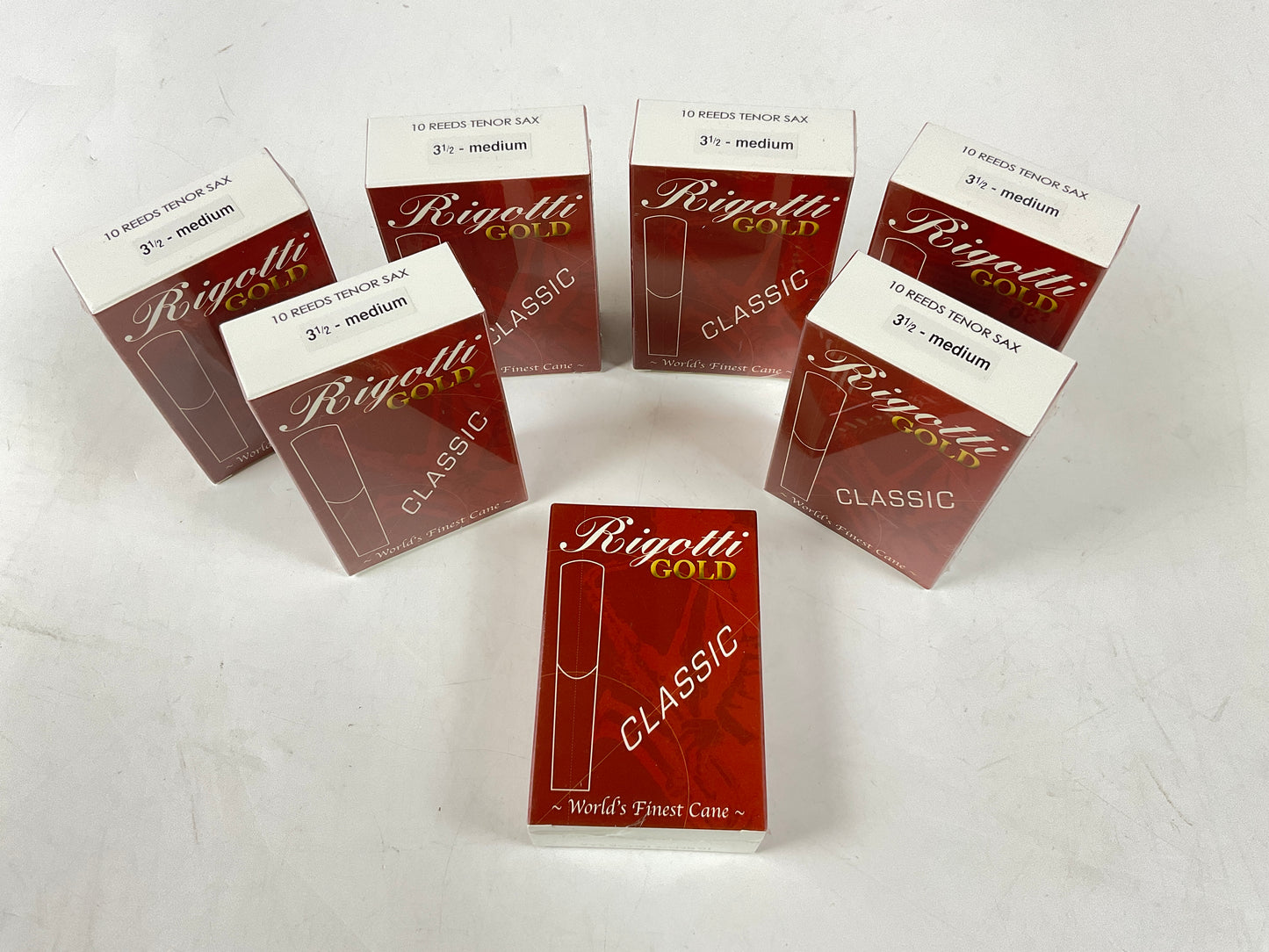 Tenor Saxophone Reed Lot: 7 Boxes Rigotti Gold Red 3.5 Medium [31885]