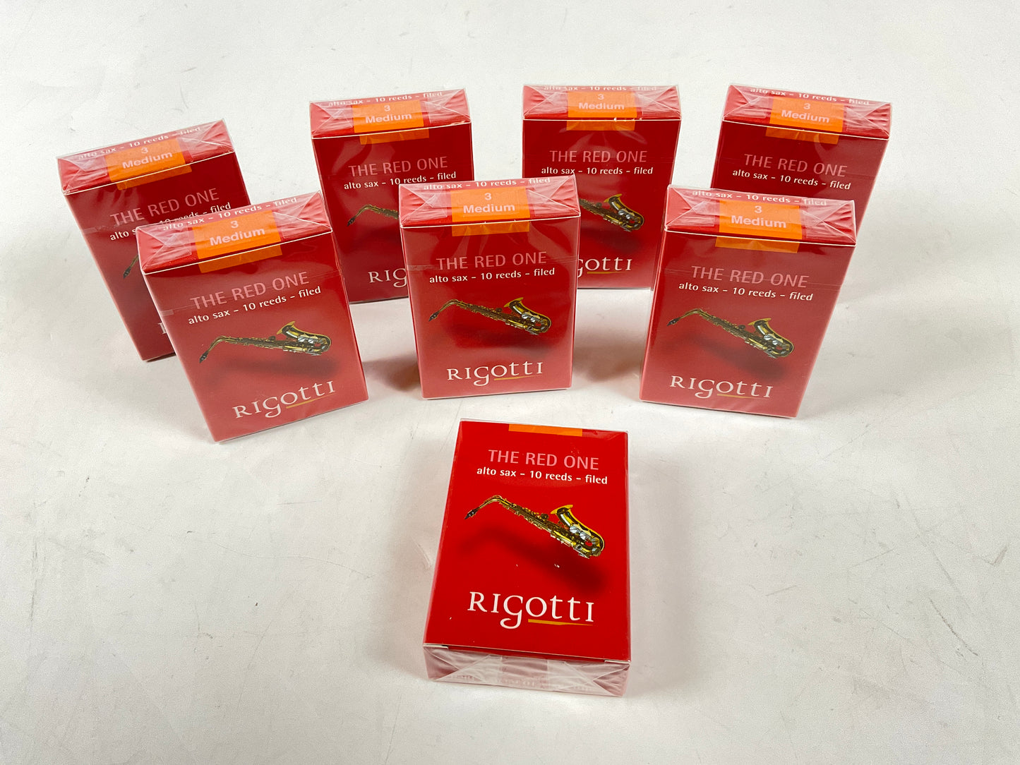 Alto Saxophone Reed Lot: 8 Boxes Rigotti Gold Red 3 Medium [28719]