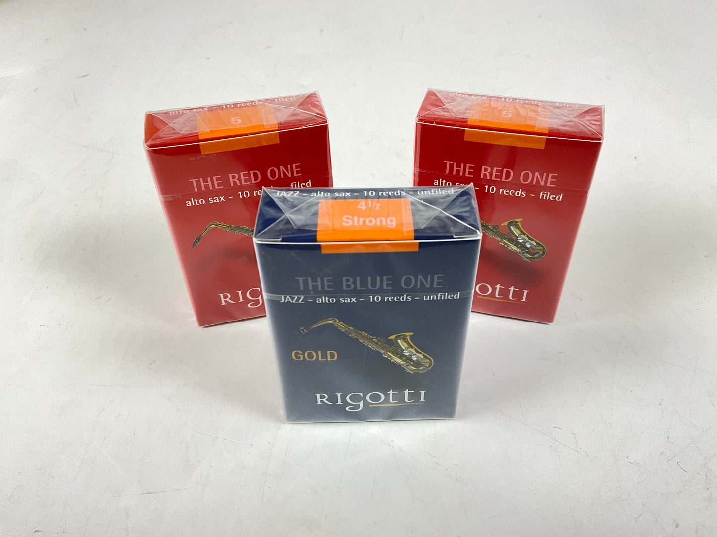 Alto Saxophone Reed Lot: 3 Boxes Rigotti Gold Various Strengths 4.5-5 [68123]