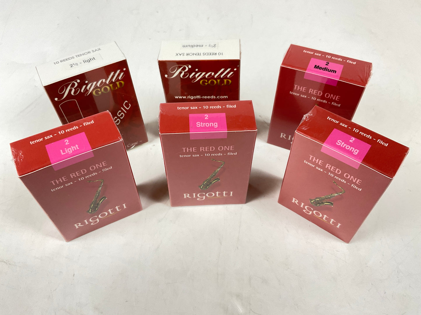 Tenor Saxophone Reed Lot: 6 Boxes Rigotti Gold Red Various Strengths, 2-2.5 [96742]