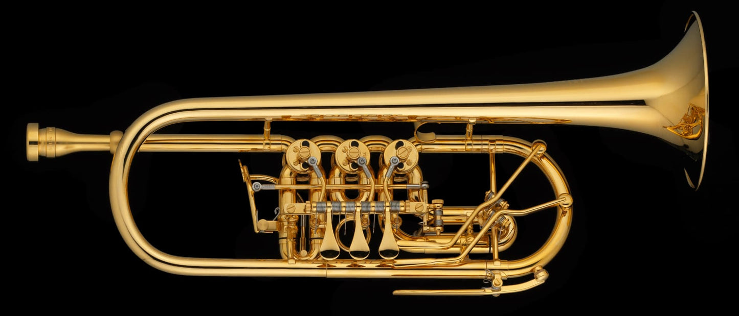Galileo model 44 Rotary C Trumpet, Gold Brass Bell, Raw Brass