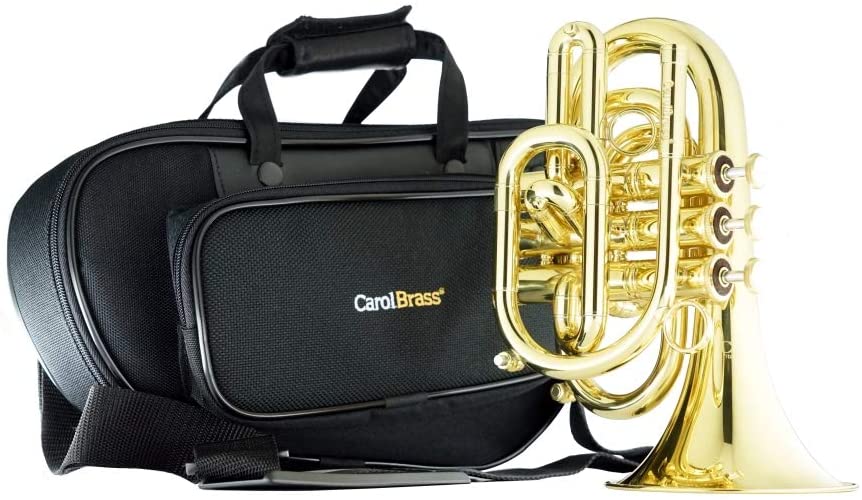 CarolBrass CPT-3000-YLS-Bb-L Light Weight Yellow Brass Big Bell Pocket Trumpet Bb