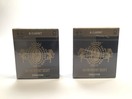 Reed Lot 12. Rico Grand Concert Select Evolution Bb Clarinet Reeds, Strength 4 1/2, Two Boxes of 10 Reeds [769]