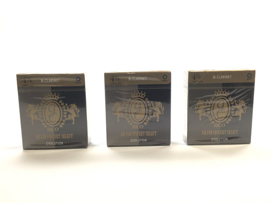 Reed Lot 10. Rico Grand Concert Select Evolution Bb Clarinet Reeds, Strength 4 1/2, Three Boxes of 10 Reeds [765]