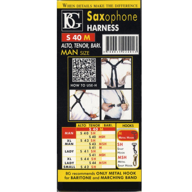 BG S40M Saxophone Harness Strap for Men with Metal Hook